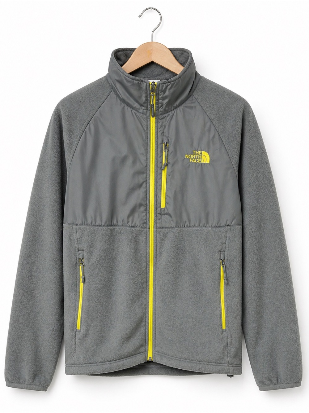 The North Face Denali Fleece Jacket Grey Yellow Full Zip Men’s Medium Outdoor